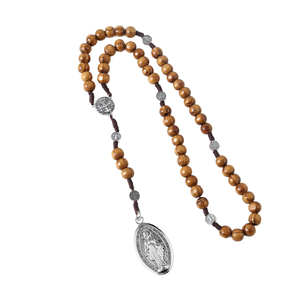 <span class=keywords><strong>KOMI</strong></span> fait à la main perles en bois chapelet pendentif collier jésus croix miracle médaille saint benoît ornement tissé <span class=keywords><strong>corde</strong></span> chaînes pour cadeau - Product Image 3