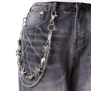 yueli Double Layer Metal Waist Chain <b>Skull</b> Spring Pants Chain Hip Hop Trendy Men Women Jeans Accessory Zinc Alloy Daily Wear - Product Image 1
