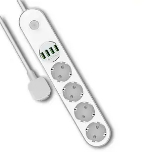 EU AU US Stander Power Strip with 2 Meters Extension Cord Electrical Socket 4 Power Outlets with 4 USB Ports Charging Stations