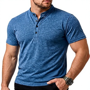 Men's Stand Collar Short Sleeve Jersey Knitted Polyester/Cotton T-Shirt Regular Fit Solid Color Casual Regular Length Blue - Product Image 1