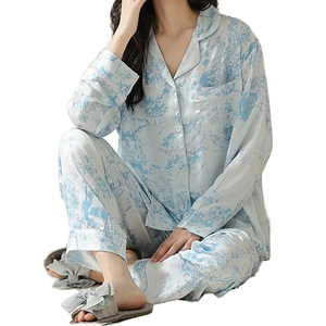 Pigiama in Raso Esclusivamente Elegante per Donne, Set Lussuoso Effetto Ghiaccio, Moda Casual per Primavera, Sonno <span class=keywords><strong>e</strong></span> Attività Domestiche - Product Image 1