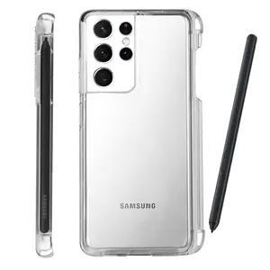 caso di samsung s21 ultra 5g penna Suppliers-Custodia per telefono in TPU trasparente con fessura per penna antiurto per Samsung S21 ultra 5G