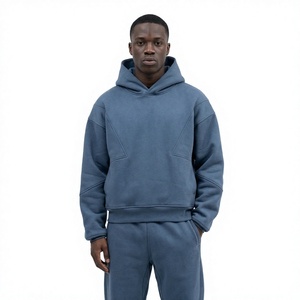 Conjunto deportivo azul con capucha para hombre, sudadera informal de manga larga y pantalones de chándal - Product Image 1