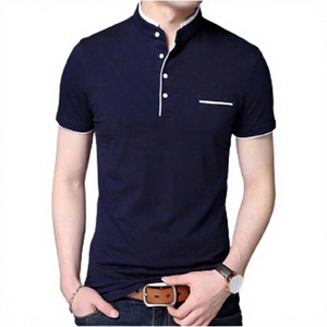 T-shirts formels personnalisés en coton 100 % pour hommes, col montant, respirants, avec impression de logo sur le devant, en tissu toile de haute qualité, vente en gros - Product Image 1