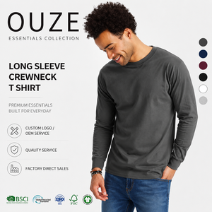 T-shirt da uomo a maniche lunghe in cotone 210gsm, vestibilità oversize, tinta unita, casual, basic, streetwear, <span class=keywords><strong>top</strong></span> essenziale per layering - Product Image 1