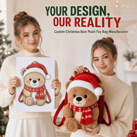 Sac à dos en peluche personnalisé Ours Père Noël, sac à dos doux en forme d'animal en peluche, sac à jouets en peluche, cadeau de Noël personnalisé, cadeau OEM ODM