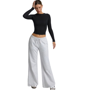 Ingrosso su misura con Logo ricamato <span class=keywords><strong>pantaloni</strong></span> da jogging a vita bassa di alta qualità da donna in pile Casual grigio <span class=keywords><strong>pantaloni</strong></span> della <span class=keywords><strong>tuta</strong></span> <span class=keywords><strong>larghi</strong></span> - Product Image 4