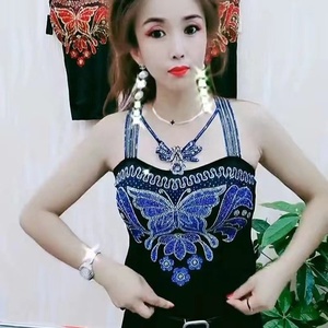 Top da Donna Lungo con Strass a Forma di Farfalla, Paillettes Lucide, Slim Fit, con Spalline, per Discoteca, Festa, Elegante <span class=keywords><strong>Canotta</strong></span> Imbottita - Product Image 5