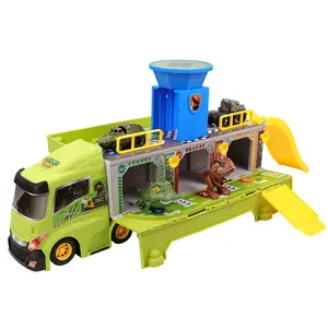 Zurückziehen Transport träger Reibung Anhänger Fahrzeug Dino Container Dinosaurier Spielzeug LKW mit Metall autos