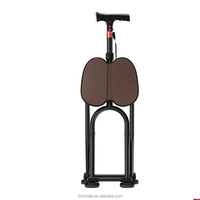 Canne de marche pour personnes âgées avec siège, 4 pieds antidérapants, pliable, chaise de marche réglable en hauteur, lumière LED, alarme SOS, bâton de marche pour personnes âgées