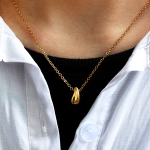 Fashion Pure 18k Gold Water Drop Pendant Necklace Small <strong>Golden</strong> Bean Necklace for Women High Quality Stainless Steel Necklace - Product Image 5