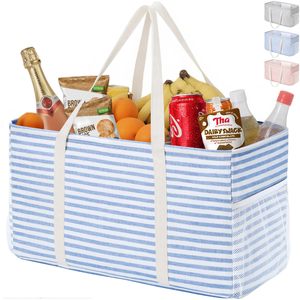 <b>Large</b> Shopping <b>Bag</b> 46 L Foldable <b>Tote</b> with Metal Wire Structure and Reinforced Handles <b>Tote</b> <b>Bag</b> for Supermarket Picnic - Product Image 1