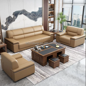 Canapé de bureau moderne et minimaliste, ensemble de réception en cuir pour entreprises chinoises, combinaison table basse et table à thé - Product Image 5