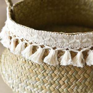 Woven Round Flower Pots With Tassels Nordic Style <b>Indoor</b> <b>Planters</b> For Monstera And Bird Of Paradise Extra <b>Large</b> Rattan Baskets - Product Image 4