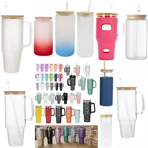 cow Best Seller 16oz 32oz 40oz 50oz Glass Tumbler With handle Bamboo Lid Straw Silicone Protective Sleeve Clear Frosted BPA FREE