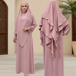 Abito Lungo Islamico Multicolore CEY con Cappuccio, Semplice Abbigliamento Quotidiano per Donne Musulmane, <span class=keywords><strong>Abaya</strong></span> a Due Strati con Khimar - Product Image 3