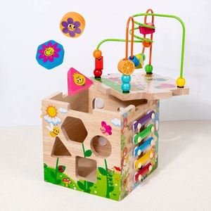 Juego de Juguetes Multifuncional, Laberinto de Cuentas, Clasificador de Formas, Cubo de Actividades de Madera 6 en 1 para Bebés - Product Image 2