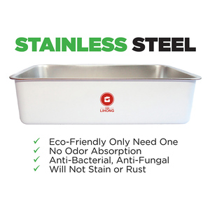Surface lisse antiadhésive nettoyage facile bac à litière pour chat en acier inoxydable grand 23.5x15.5x6.1 pouces pieds en caoutchouc antidérapants blanc - Product Image 2