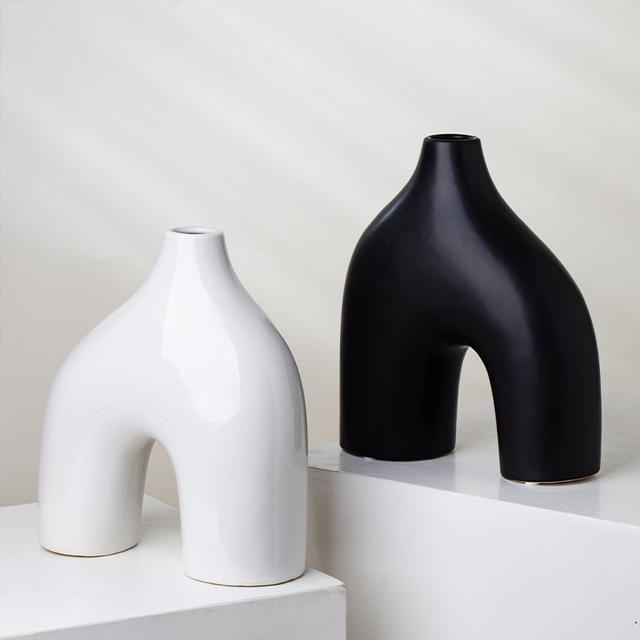 YUANWANG Art Deco Ceramic Vases for Home Tabletop Wedding Decoration Minimalist Black White Flower Vase