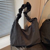 Bolso de Hombro Tipo Tote de Gran Capacidad para Mujer, Estilo Coreano, Diseño a Cuadros, Poliéster, Cierre de Cremallera, Estilo Urbano Simple, Casual, Artístico y Plisado