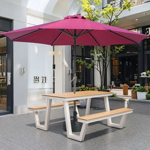 طاولة خشبية بلاستيكية من الخشب والبلاستيك تجارية مشهورة في الهواء الطلق وكرسي بإطار مع مظلة - Product Image 3