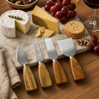 Juego de Cuchillos para Queso FLYWOD, Cuchillos de Acero Inoxidable con Mango de Madera, 4 Piezas, Utensilios para Queso para Restaurante