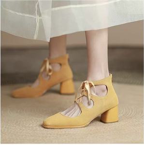 Lady Fashion <strong>Heel</strong> Shoe Women Sandal Dress Party Single <strong>Strap</strong> <strong>with</strong> Lace-Up Closure Thick <strong>Heels</strong> Height Increasing <strong>Closed</strong> <strong>Toe</strong> - Product Image 6