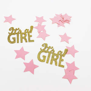 100 Piezas de Confeti de Doble Cara para Baby Shower y Revelación de Género, Letras con Forma de Espray de Confeti con la Frase '<span class=keywords><strong>Es</strong></span> Niña/<span class=keywords><strong>Es</strong></span> Niño' y Decoraciones de Estrellas Brillantes - Product Image 1