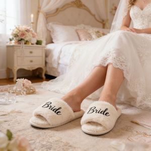Personalized Bridesmaid Fluffy <b>Slippers</b>, <b>Bride</b> <b>Slippers</b> for Wedding, Bachelorette, Birthday, Honeymoon Gift, Wedding Favors - Product Image 2