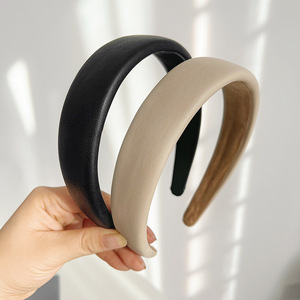 Elegante Frauen im koreanischen Stil Kopf bedeckung einfarbig Pu Leder Haarband Feines Zubehör Hand gefertigtes breites Stirnband für Mädchen - Product Image 6