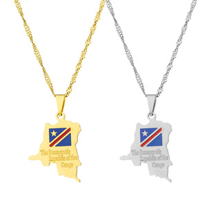 Collar con Colgante <span class=keywords><strong>de</strong></span> <span class=keywords><strong>Mapa</strong></span> <span class=keywords><strong>de</strong></span> <span class=keywords><strong>la</strong></span> <span class=keywords><strong>República</strong></span> Democrática <span class=keywords><strong>del</strong></span> <span class=keywords><strong>Congo</strong></span>, Joyería Étnica Congoleña <span class=keywords><strong>de</strong></span> Acero Inoxidable para Hombre y Mujer, Regalo Nuevo - Product Image 1