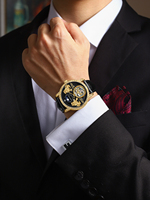 Montre-bracelet automatique RAKSA DUKE 2025 Tourbillon 3D Dragon en or et cuir pour homme