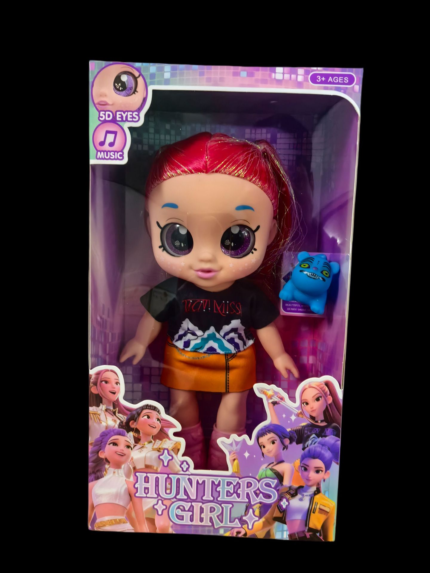 Muñeca de vinilo musical 5D con ojos, cabello rojo.