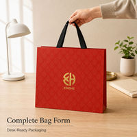 Sac shopping en papier rouge personnalisable avec logo, emballage cadeau, boutique de détail