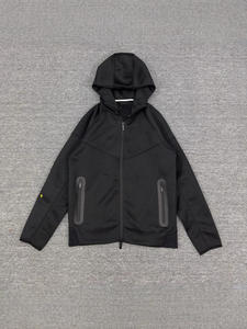 ビンテージ固形抗菌メンズ秋春コットンセットスポーツエアレイヤーフード付きジャケットスウェットパンツ2イン1デザイン弾性 - Product Image 5