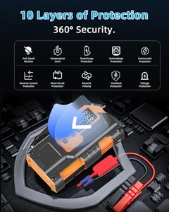 Arrancador de Coches con Compresor de Aire, Batería de Alta Capacidad de 10000mAh, Monitor de Presión de Neumáticos, Manómetro Digital, Bomba de Aire con Apagado Automático - Product Image 5