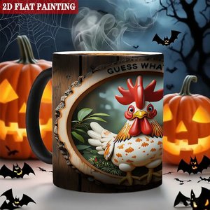 Frosted Black 11oz <b>Ceramic</b> Mug Heat Changing <b>Cup</b> With Rooster Design - Product Image 6