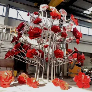 बड़े आउटडोर मॉल के लिए पॉप कला स्टेनलेस स्टील फूल कस्टम मूर्तिकला सजावट