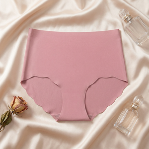 Wholesale Women Seamless Ice <b>Silk</b> Briefs High Waist Scalloped Edge No Show Invisible <b>Underwear</b> Soft Stretch Plus Size Panties - Product Image 2