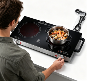 Cuisinière électrique portable élégante à double brûleur infrarouge 1800W avec commandes indépendantes pour une cuisson polyvalente en intérieur et en extérieur - Product Image 5