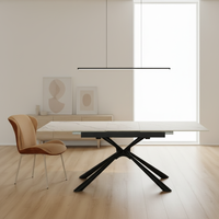 Table à manger extensible 4 places moderne de luxe léger avec pieds en métal et plateau en céramique et verre trempé pour maison, appartement, école