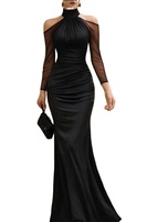 Robe de soirée sirène à col halter et épaules dénudées avec empiècements en maille transparente, froncée, moulante, longueur ras du sol, pour mariage