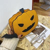 Nouveauté Sac à main bandoulière rose mignon avec chaîne, motif citrouille Jack-O'-Lantern et ailes de chauve-souris, idéal pour les fêtes d'Halloween, vente en gros pour femmes