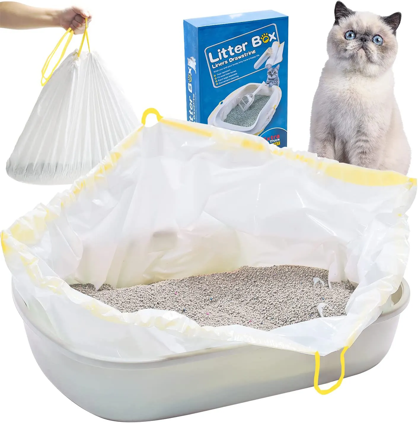 Custom Heavy Duty Drawstring Kitty Litter Pan Bags Durable Pet Cat litter Scented jumbo line Pan Box tray Liners Bags