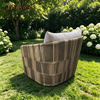 Fauteuil pivotant moderne pour patio extérieur, en corde PE tressée à la main, base en teck massif, coussin imperméable, pour jardin, villa, hôtel