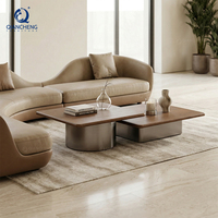 Italienischer Luxus-Schwebetisch Moderner Quadratischer Couchtisch mit Walnussholzfurnier und Metallgestell für Wohnzimmermöbel