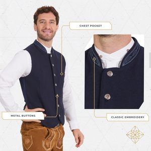 Gilet traditionnel bavarois pour homme, en mélange de laine, avec col, pour l'Oktoberfest - Product Image 4