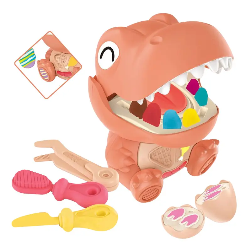 Kinder gummicklei-form-set für zahnextraktion und -füllung, farbiger ton für zahnhelfer, dinosaurier und familienspielzeuge