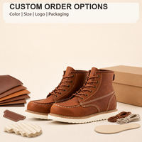 Sepatu Kerja Kulit Full Grain Model Moc Toe Anti Minyak dan Anti Selip dengan Sol Wedge Jahitan