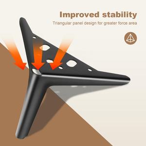 أرجل أثاث مقاس 6 بوصة، مجموعة من 4 أرجل أثاث معدنية سوداء، أرجل مثلثة حديثة للأريكة والكنبة وخزانة الملابس والخزانة والكرسي والطاولة - Product Image 2